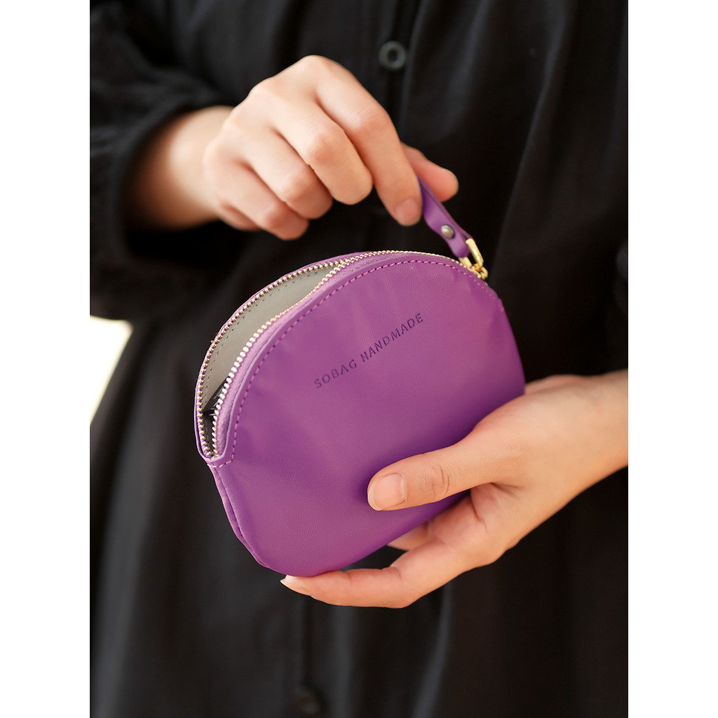 Sobag roxo couro genuíno batom moeda embreagem pequeno saco Retro Mini primeira camada de pele carneiro zíper mudança ti