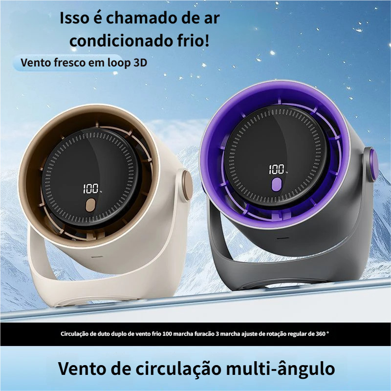 Ventilador Mesa 100 Níveis Display Digital 5000mAh Bateria 7H Silencioso 30dB USB