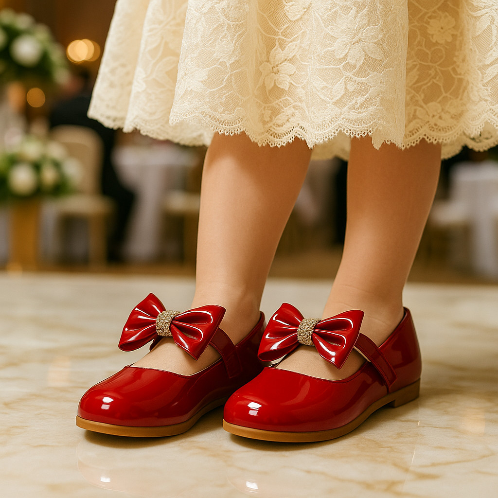 Sapatilha Infantil Criança Menina Boneca Casamento Sapato Daminha de Honra Laço Removível 2 em 1 Festa Confortável