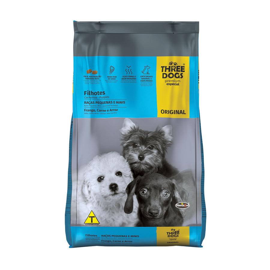 THREE DOGS ORIGINAL CAO FILHOTE MINI PEQUENO FRANGO CARNE 15KG