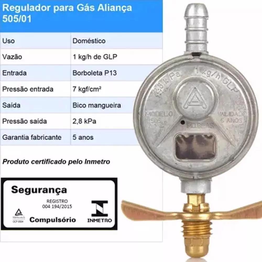 Regulador de Gás 1Kg 504/01 Aliança Metalúrgica – Com ou Sem Mangueira Baixa Pressão · foto 2