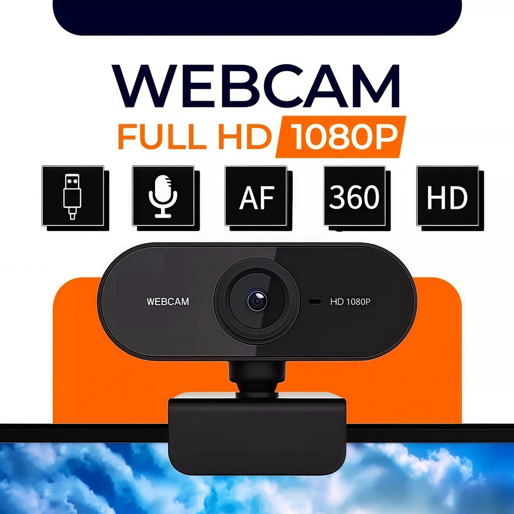 Câmera USB Webcam Rede Preta Full HD 1080p 360 ° Microfone Giratório Laptop