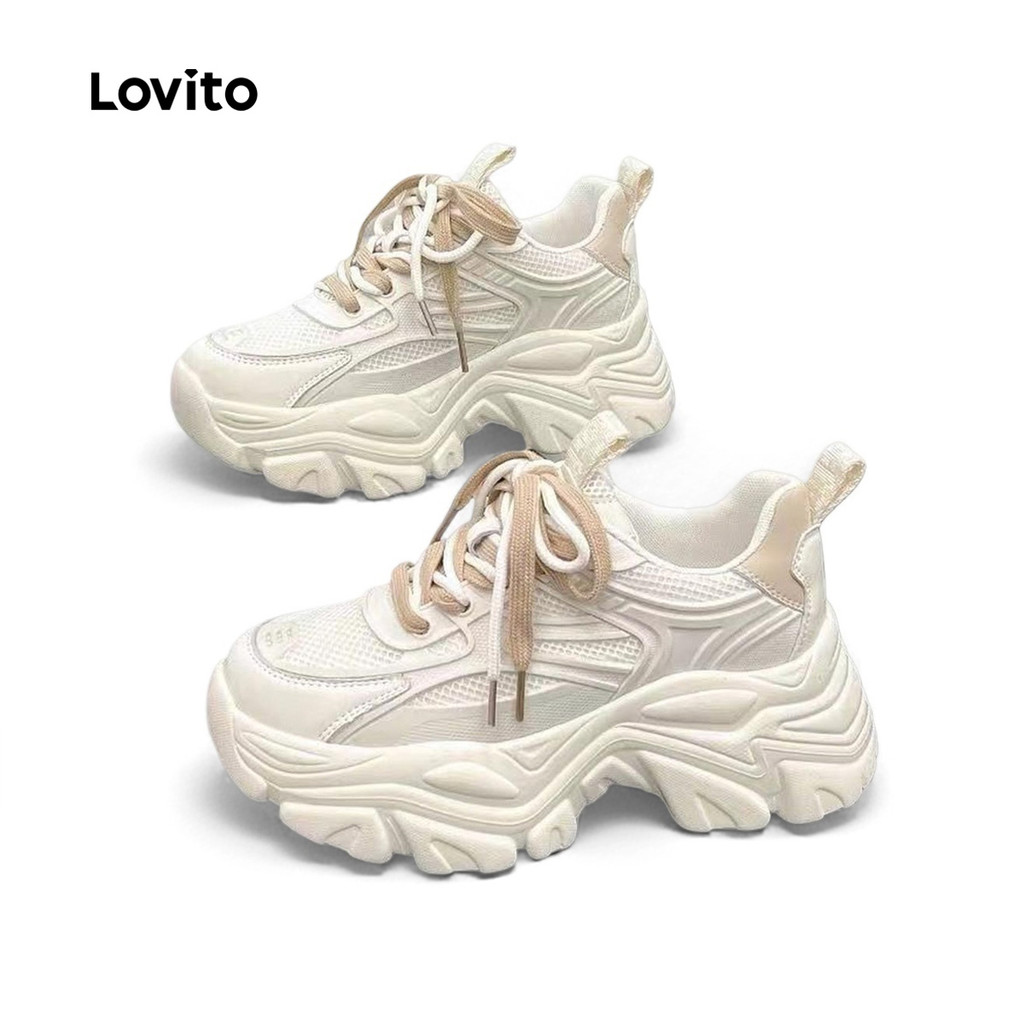 Lovito Casual simples moda sola grossa aumento de altura interna tênis Base de bolo para mulheres LFA60422 em Oferta na Shopee