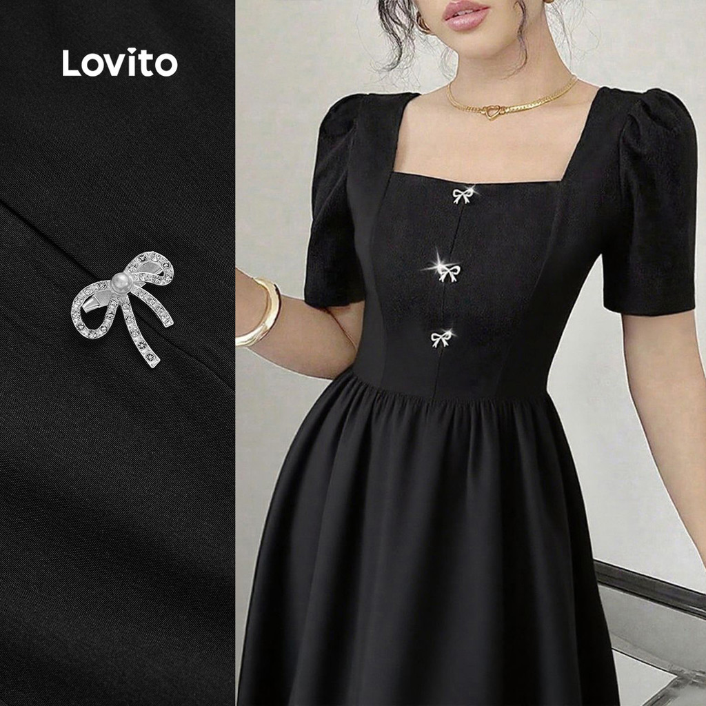 Lovito Vestido Elegante com Laço Primavera/verão Preto para mulheres L158AD130 em Oferta na Shopee