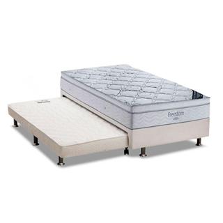 Cama Box c/Auxiliar Solteiro: Colchão Ortobom SuperPocket Freedom Visco + Base CRC Courano Branco(88x188) em Oferta na Shopee