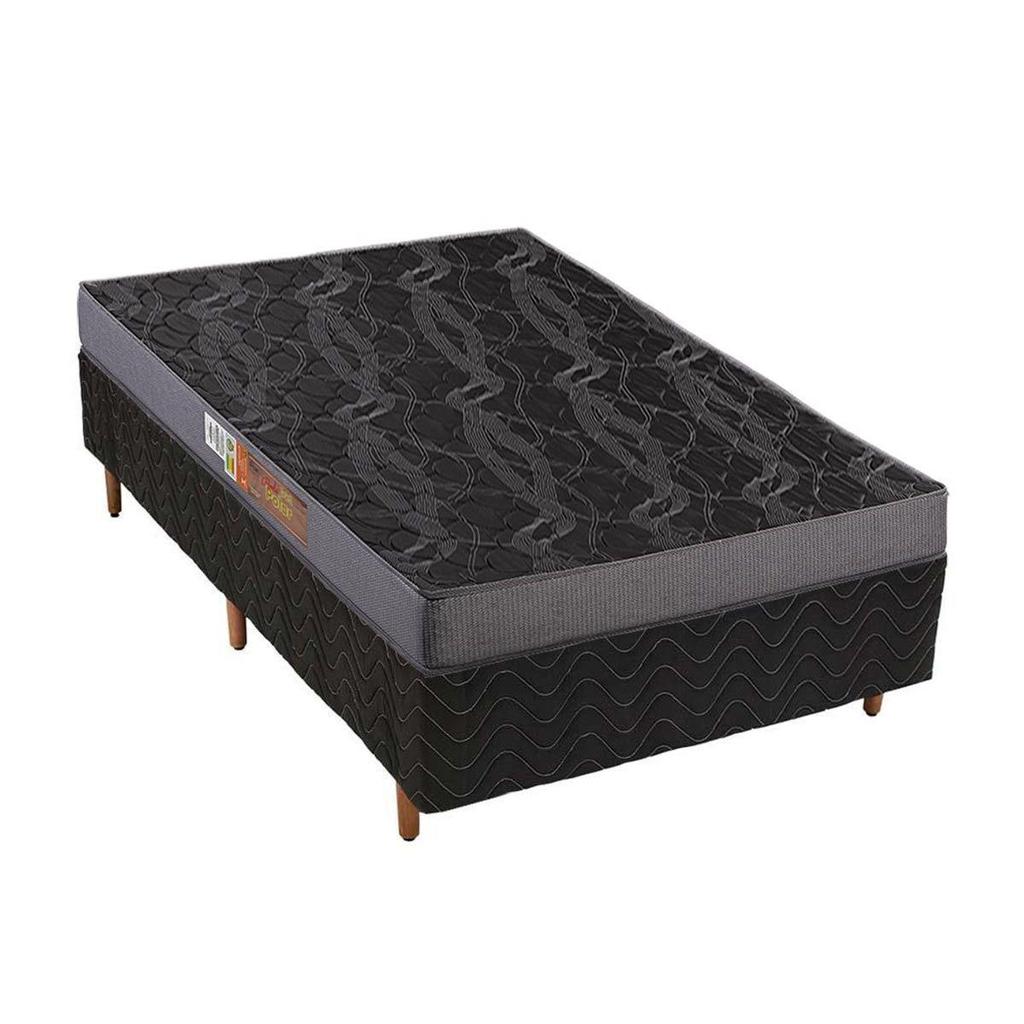 Conjunto Box Solteiro: Colchão Espuma Polar Pérola + Base CRC Suede Black(88x188)