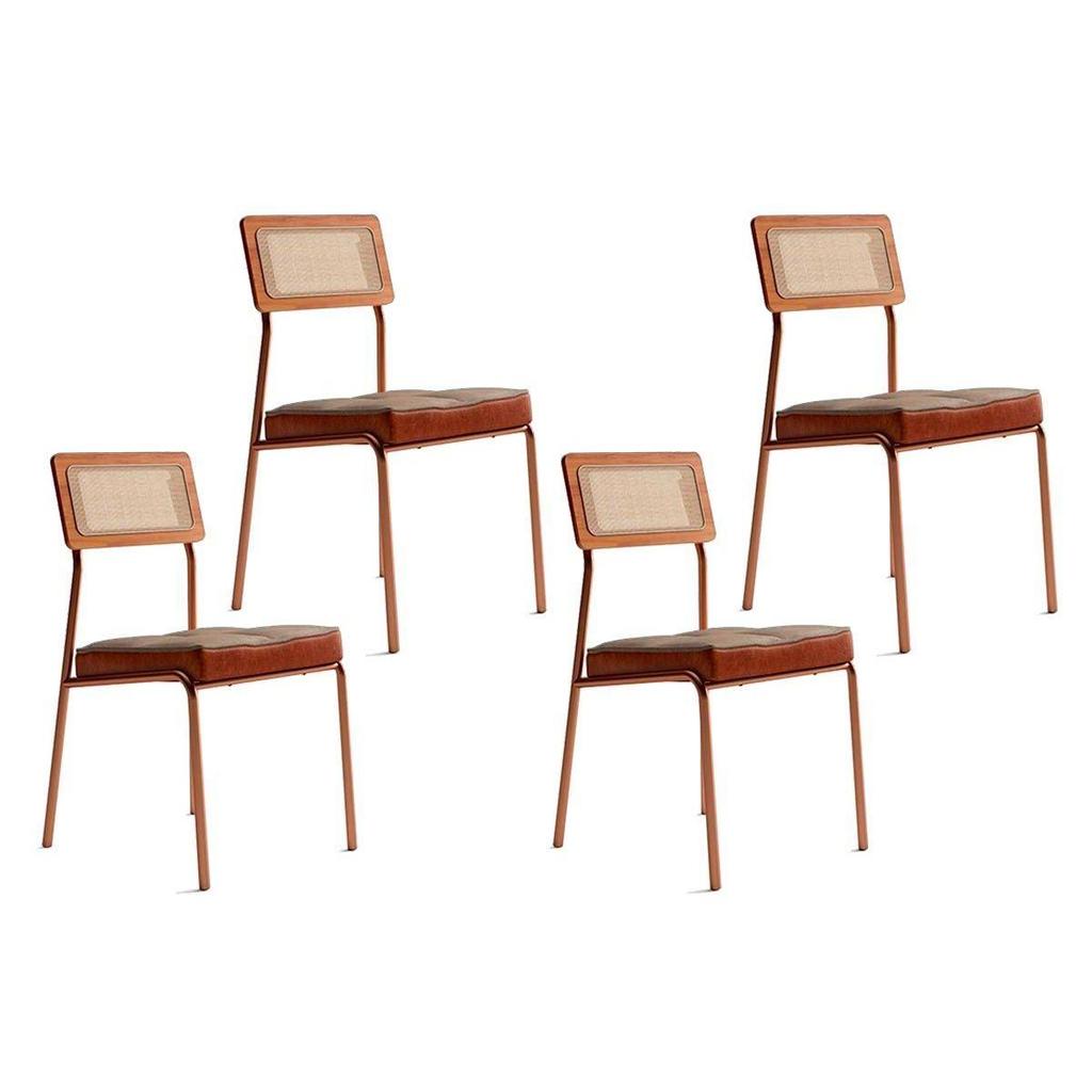 Cadeira Sala de Jantar 1741 Kit 4 Uni Rose/Linho Areia/Courano Caramelo - Carraro em Oferta na Shopee