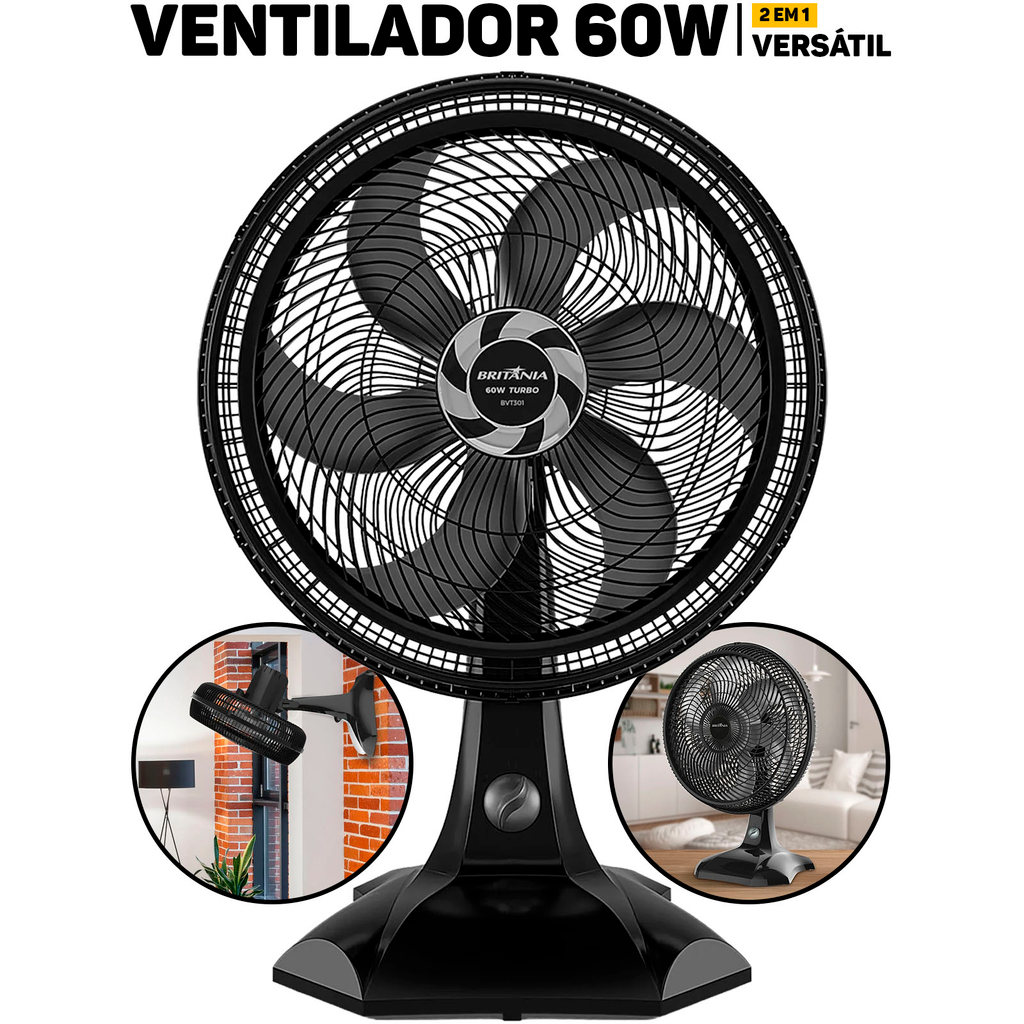 Ventilador De Mesa 2 Em 1 Britânia 60W BVT301 Silencioso P/ Casa Escritório Sala	 em Oferta na Shopee