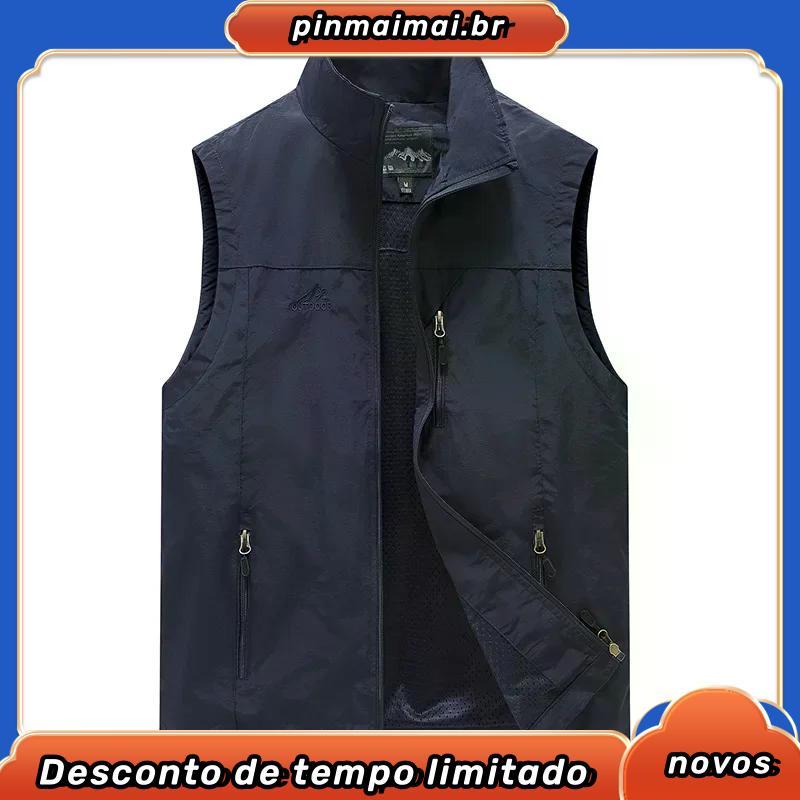 [kmeril] Colete Casual Masculino Com Gola Alta , Sem Mangas , Zíper , Carcela , Casaco , Forro De Malha , De Secagem Ráp