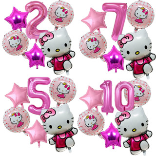 Kit 6 Balão Metalizado Hello Kitty Rosa + 2 Balão Redondo + 2 Estrelas + Número Decoração Festa em Oferta na Shopee