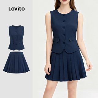 Lovito Conjuntos De Saia Casual Com Colete E Blusas Plissadas Para Primavera/verão Para Mulheres L143ED254 em Oferta na Shopee