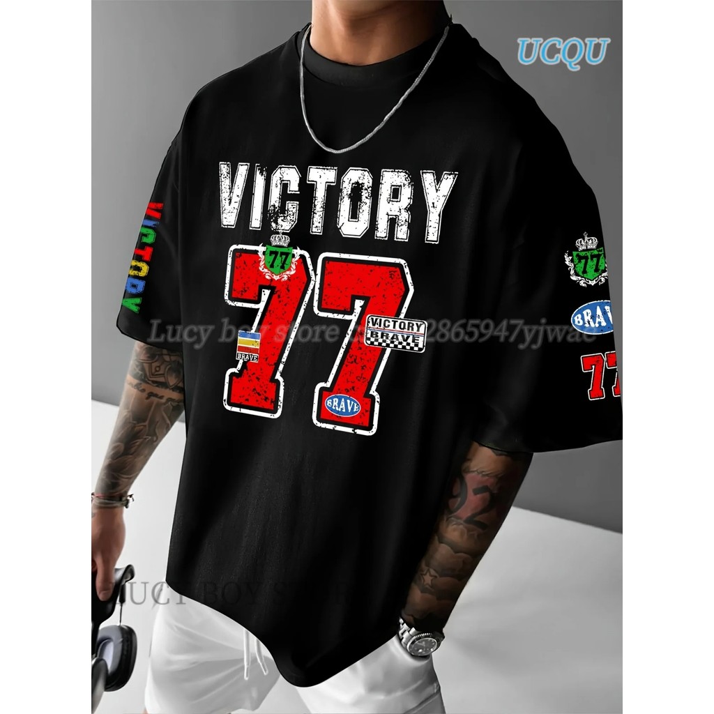 Camiseta Masculina Victory 77 Estampada Lançamento Camiseta 100% Algodão Camisetão Camisa Oversized Plus - Camisarte