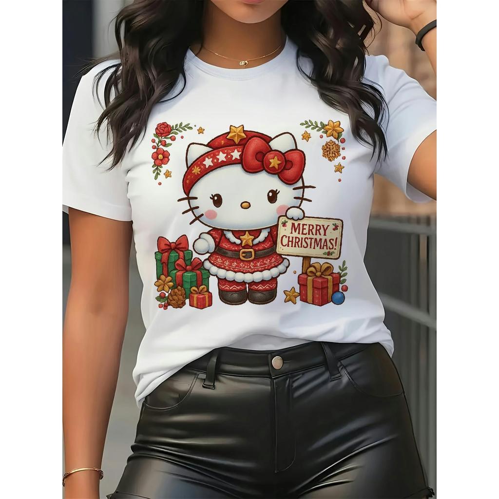 Camiseta Natal  Sanrio hello kitty Merry Christmas  Gola  Design Festivo ENVIO IMEDIATO Academia Algodão Premium CMS