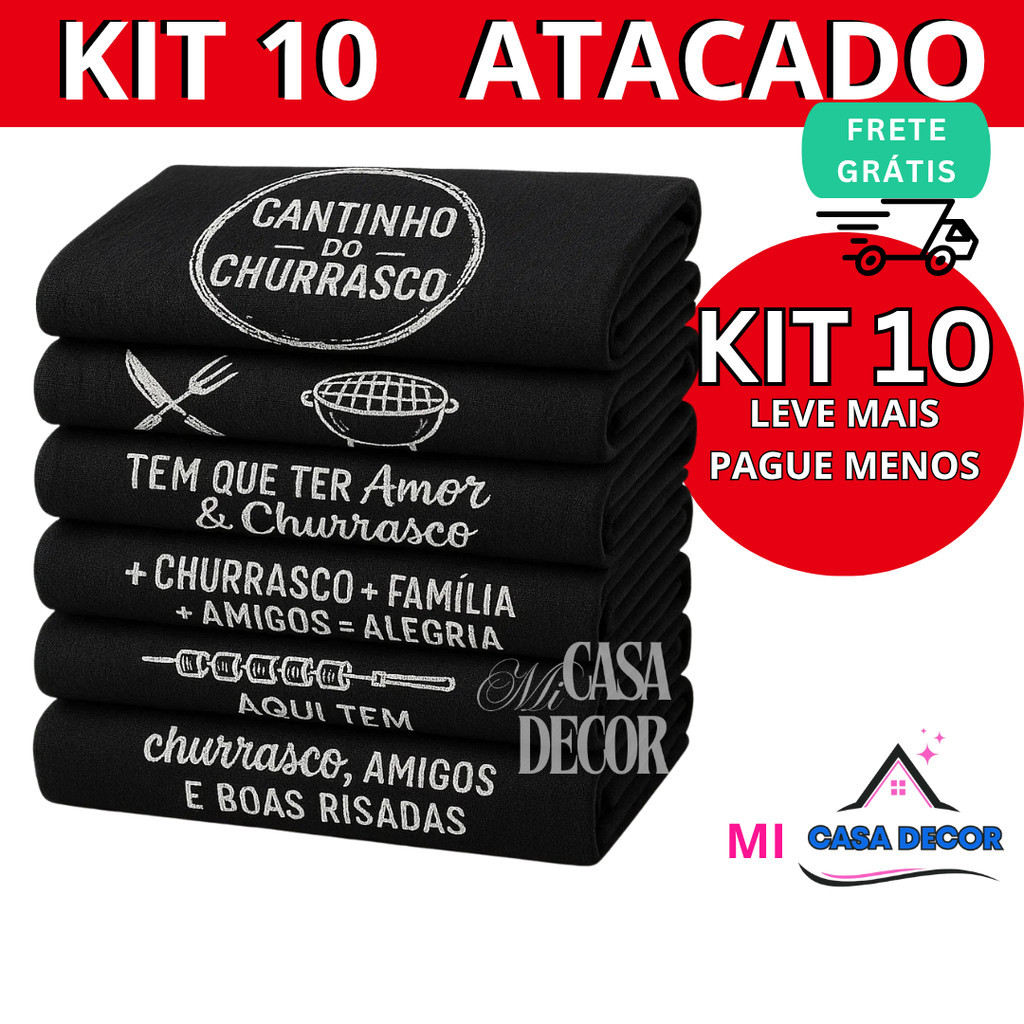 Kit 5 Pano De Prato Sacaria Lomaer Gourmet Premium Grande Copa Preto