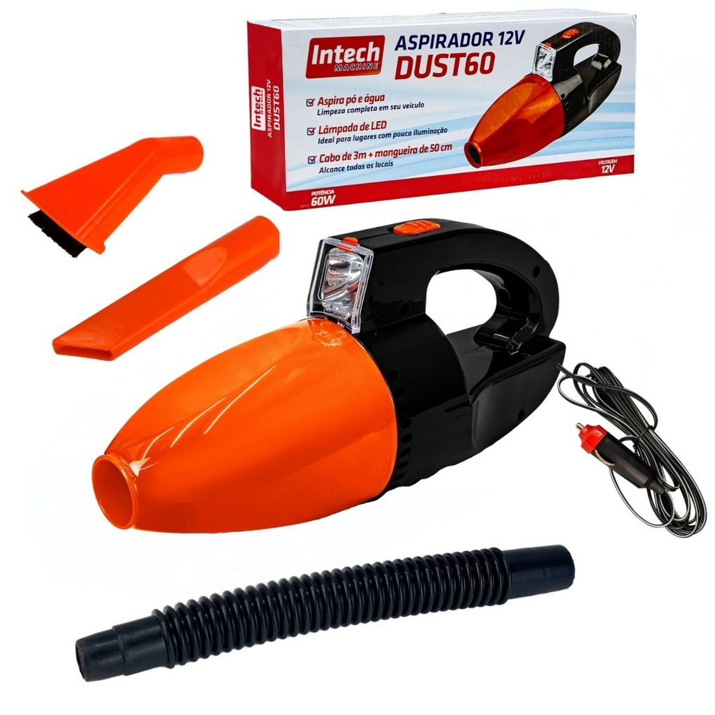 Aspirador de Pó Automotivo Intech Machine DUST60 12V Portátil Para Carro Leve Potente Compacto