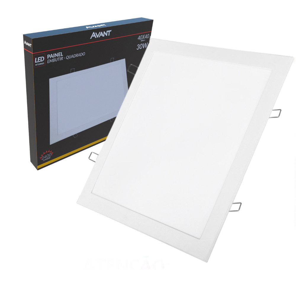 Painel Plafon Grande Quadrado Embutir 30W Luz Amarela 3000K 127v 220v Avant