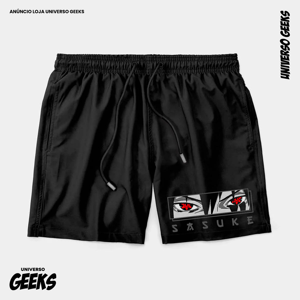 Bermuda Tactel Sasuke Uchiha Olhos Short Confortável Com Elastano Ideal Lazer Treino Esportes Praia