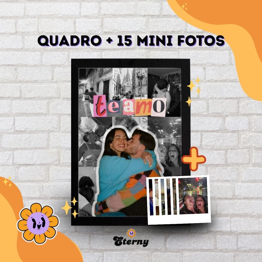 Kit Quadro Personalizado + Mini Fotos Presente para Casal Moldura em Madeira em Oferta na Shopee