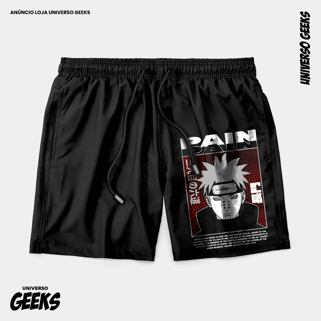 Bermuda Tactel Naruto Shippuden Pain Nagato Akatsuki Short Confortável Com Elastano Ideal Lazer Treino Esportes Praia