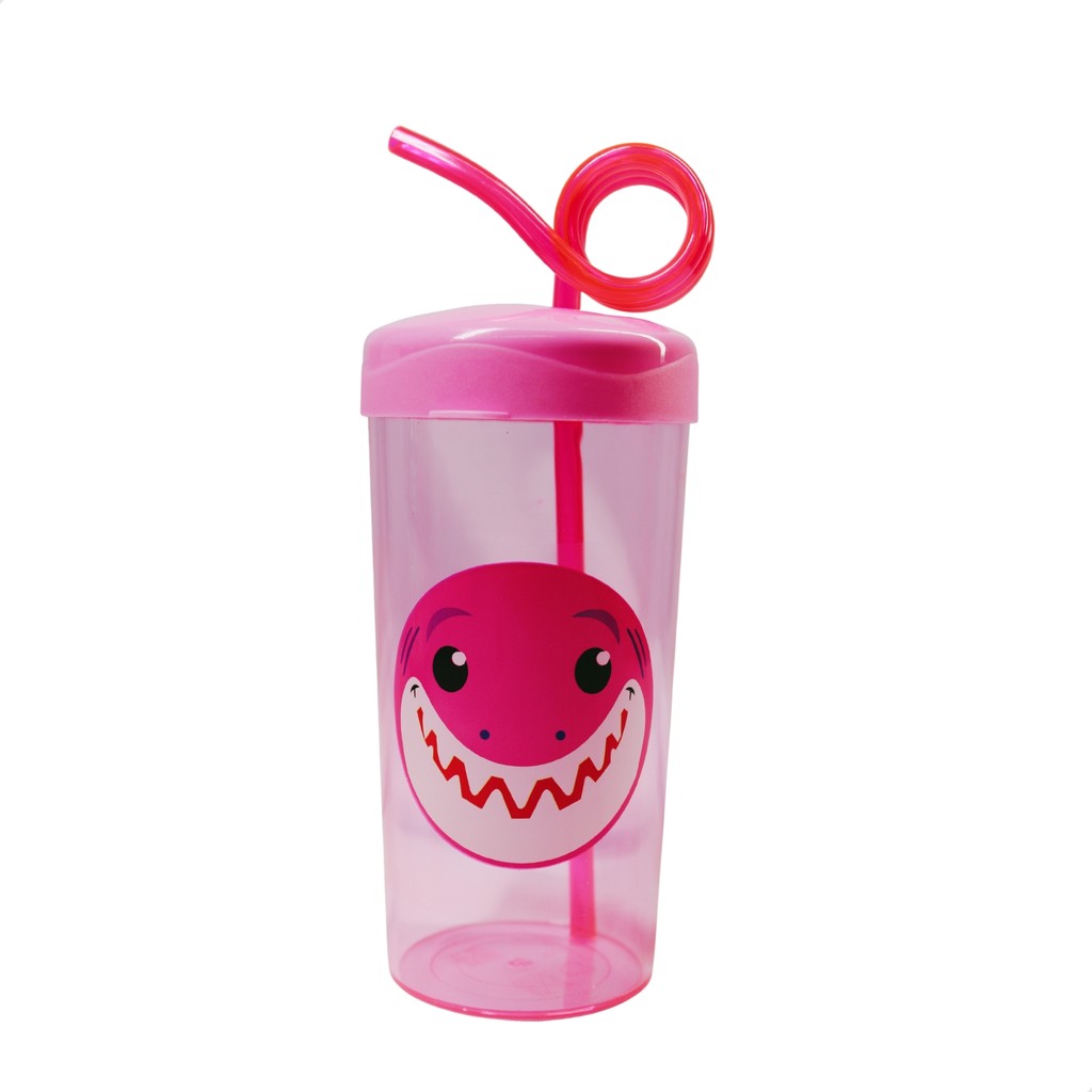 Copo Educativo Com Canudo Looping Rosa Estampa Animais Livre de BPA - Ninet