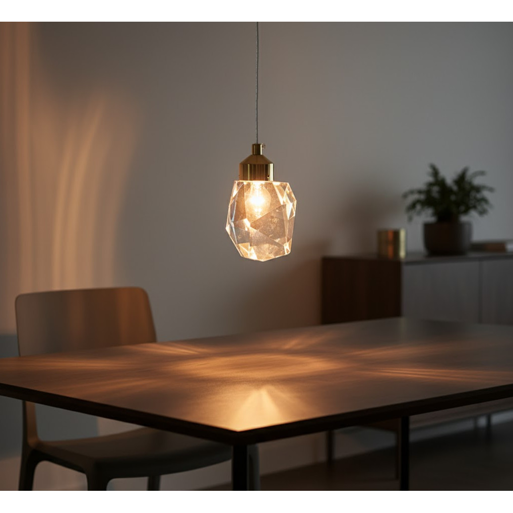 Luminária Pendente Cristal Dourado de LED | Lustre de Sala Iluminação de Teto Gold Pedra Decoração Moderna Minimalista