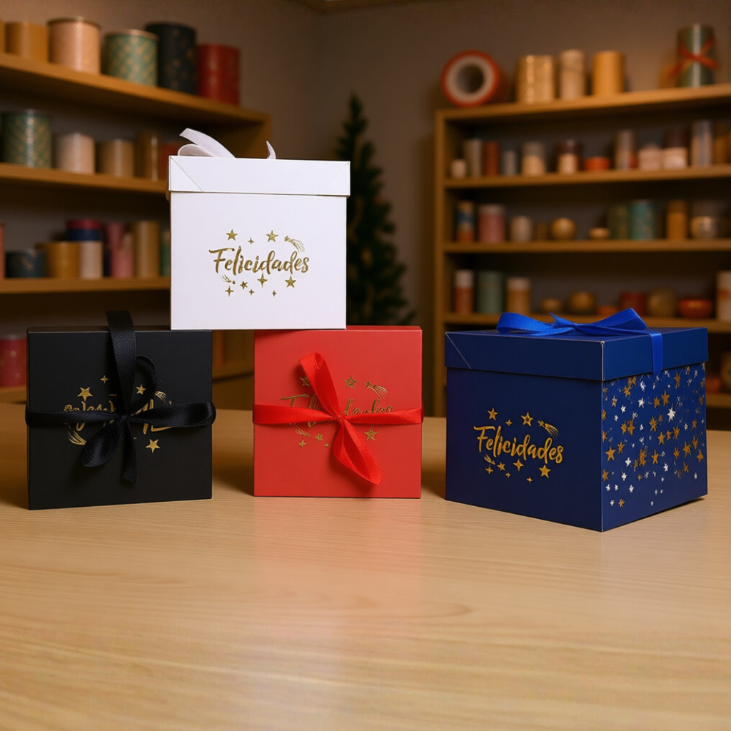 Caixa de Presente Brilhante Com Laço Felicidades Grande 30x30x30cm - Aniversário Bodas Namorados em Oferta na Shopee