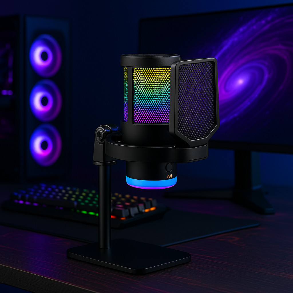 Microfone Condensador RGB Gamer com Redução de Ruído Conexão Tipo C Profissional Cardioide em Oferta na Shopee