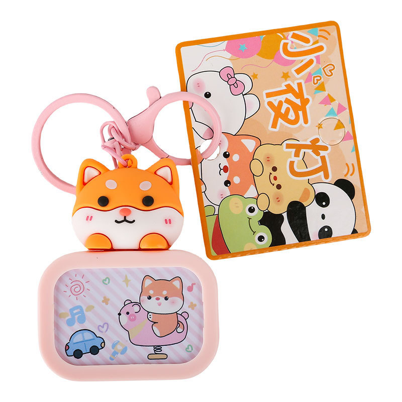 Bonito Shiba Inu Luz Noturna Chaveiro Dos Desenhos Animados Cão Casal Saco Pingente Pequeno Presente Chave Do Carro Deco
