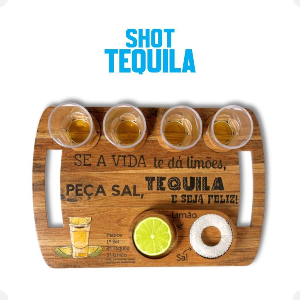 Tábua Shot Tequila Em Mdf Com 4 Copos Espaço Sal E Limão Bar Churrasco Presente Criativo