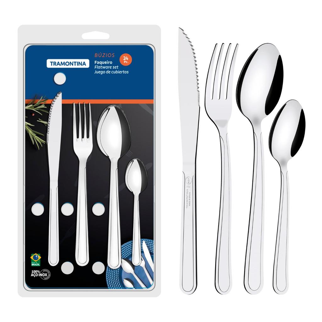 Faqueiro Tramontina Aço Inox Buzios Blister 24 Peças em Oferta na Shopee