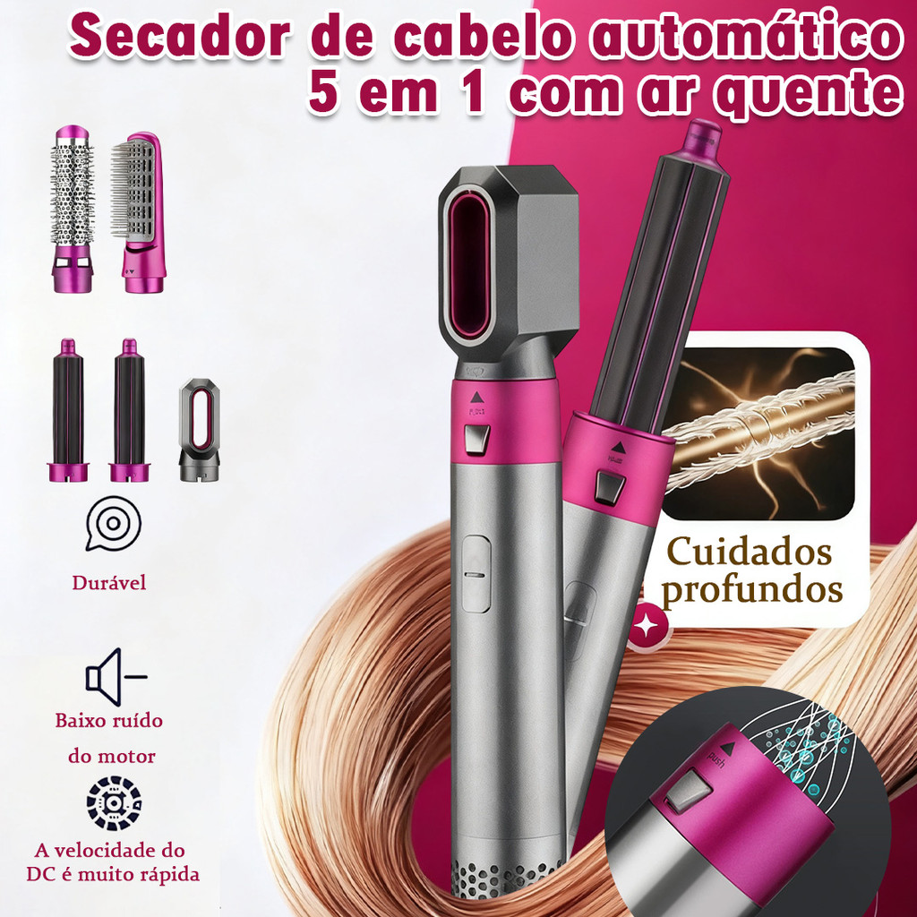 Escova 5 em 1 Secador, Pente, Modelador, Aumenta volume Profissional 110V