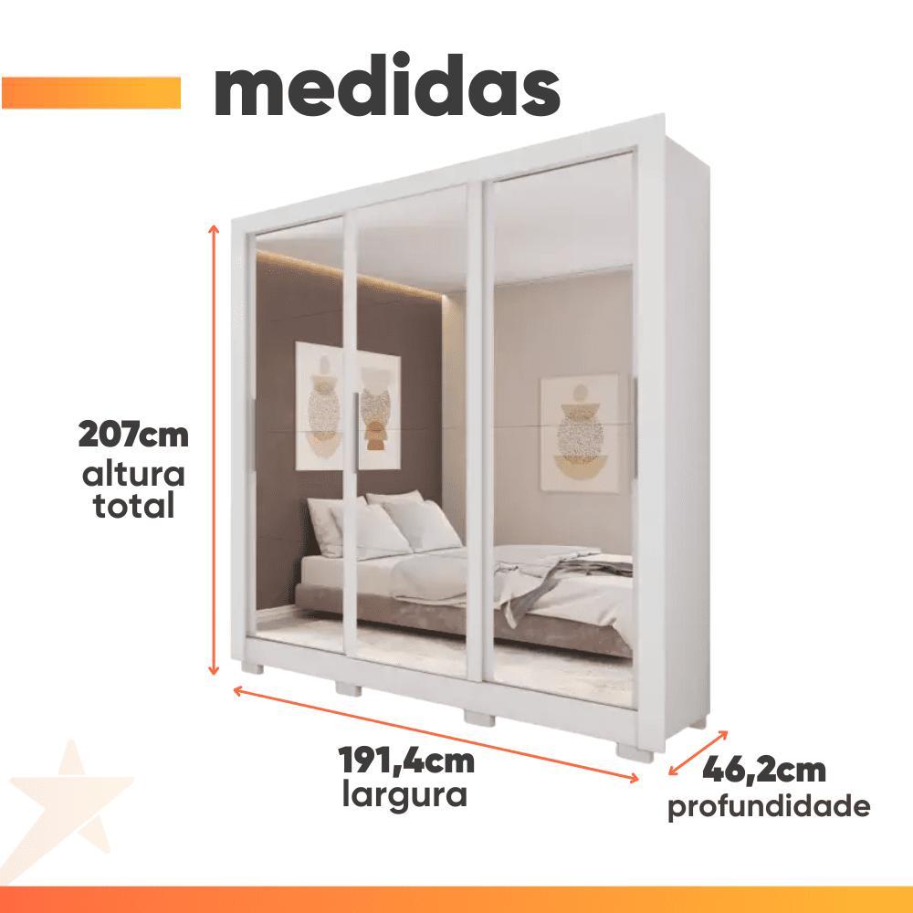 Detalhes do Guarda Roupas Casal  3 Portas de Correr com Espelho 4 Gavetas Giovanna Branco Caemmum