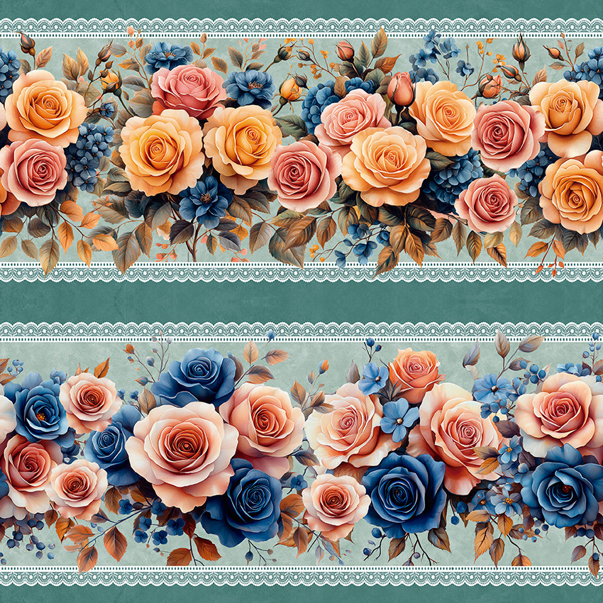 Tricoline Digital Barrado Rosas Glamour, 55cm x 1,50mt