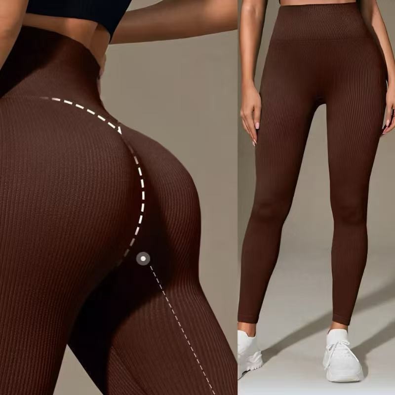 Calça Canelada de Cintura Alta Sem Costura para Academia Feminina, Elástica e Fitness Moda