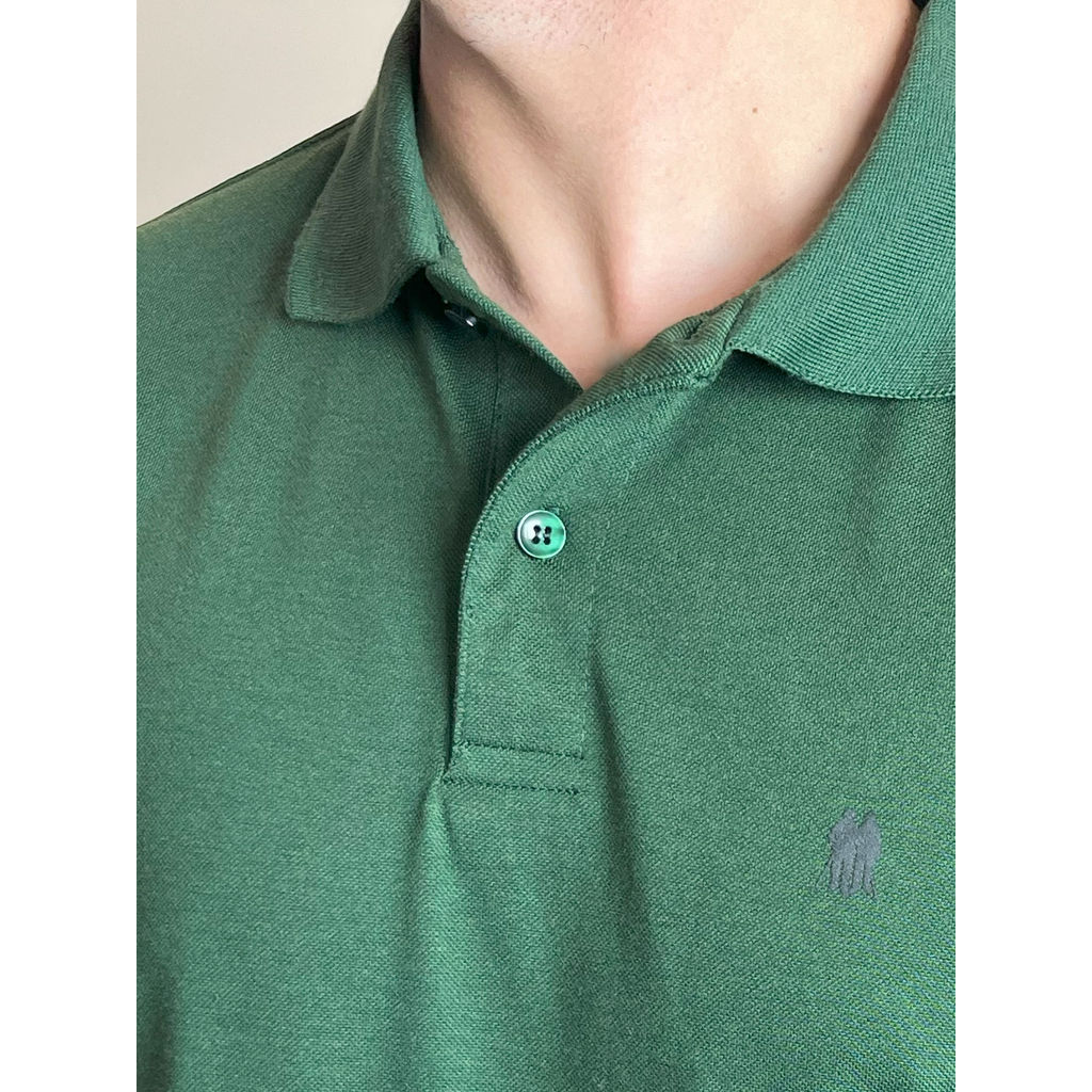 Detalhes do Polo Masculina Piquet Básica Com Botões Polo Wear Verde Médio