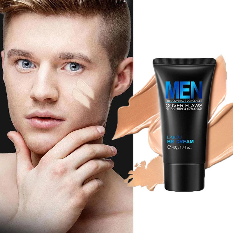 Men'S BB Cream Long-lasting Moisturizing Oil Control Concealer Full Covering Pore Scars Acne Marks Dark Spots Primer Mak