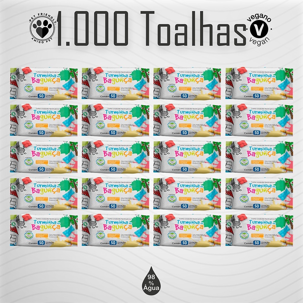Kit 20 Pacotes Toalhas Umedecidas TURMINHA DA BAGUNÇA - 50 Folhas Lenço Umedecido