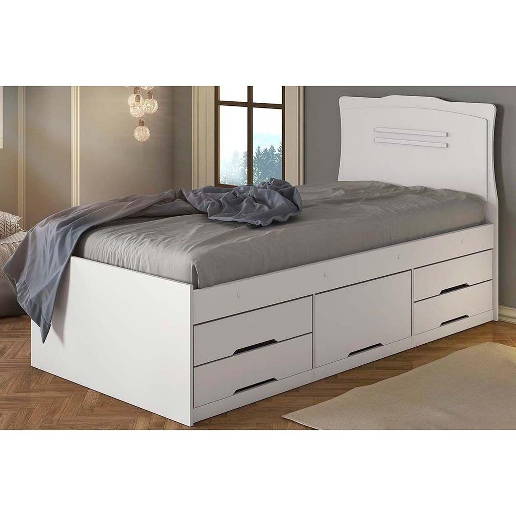 Cama Solteiro Multifuncional Júlia c/ 5 Gavetas Branco - Conquista em Oferta na Shopee