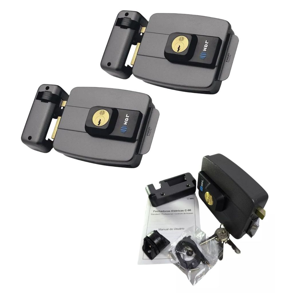 2 Fechaduras Elétricas HDL C-90 Dupla Abertura Int e Externa
