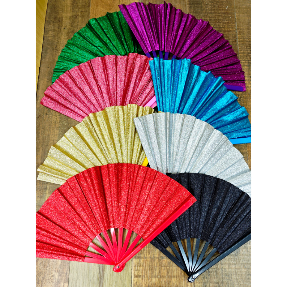 Leque Grande Faz Barulho Super Brilho Glitter Festa Show Decoração Carnaval Varias Cores