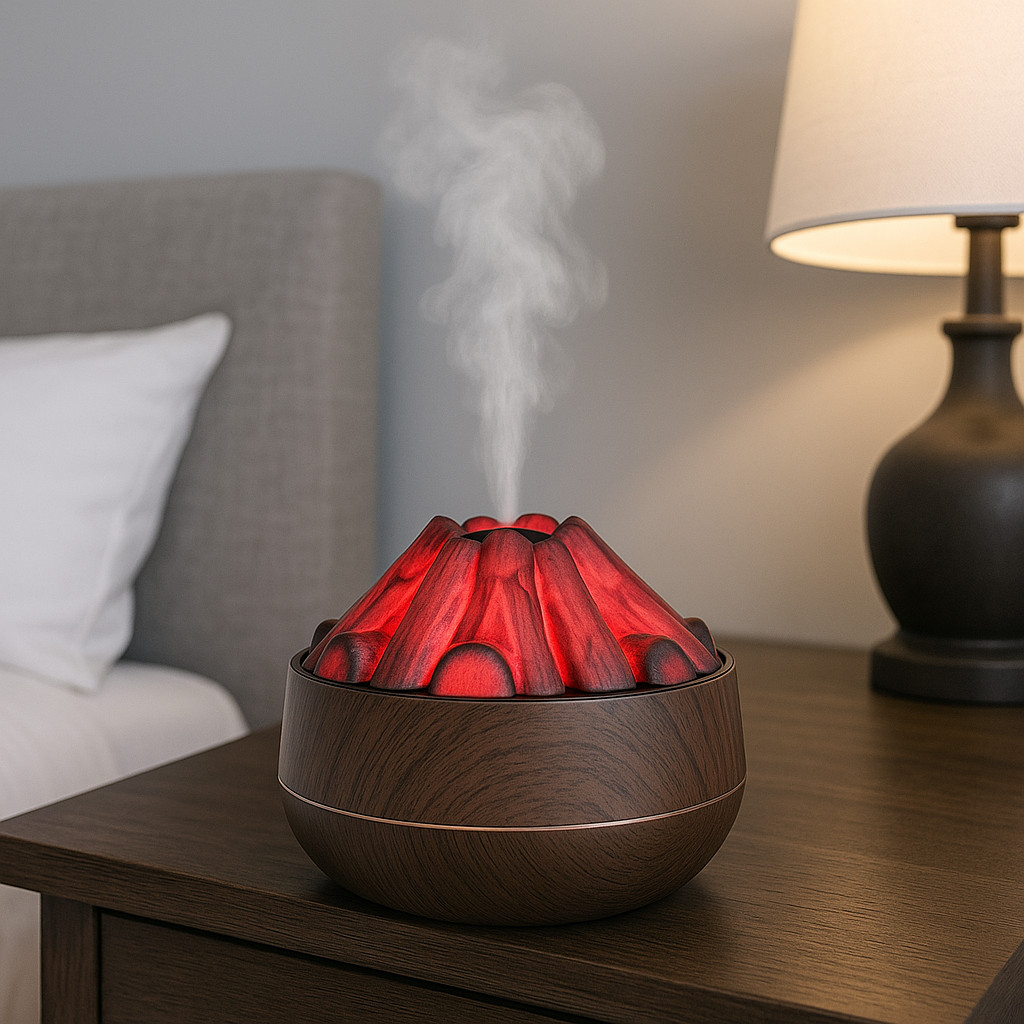 Umidificador aromático efeito fogueira com iluminação