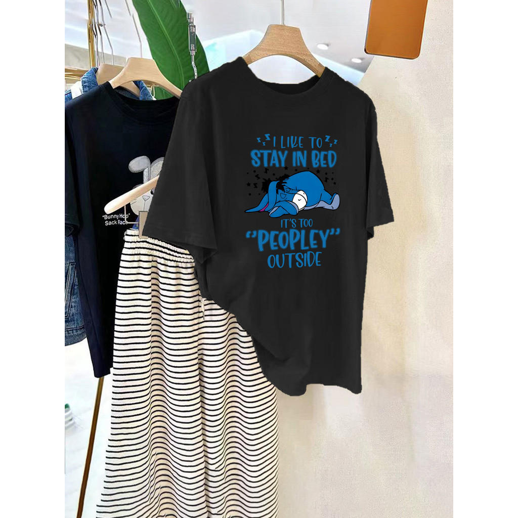 BR Moonlight Camiseta Feminina Disney Eeyore "Stay in Bed" "Its People Outside" Estampada Confortavel Fofa Casual Verão
