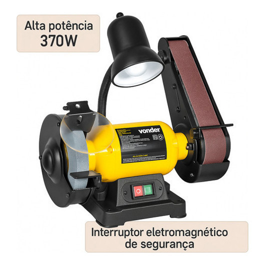 Moto Esmeril de Bancada 6' 370W para Afiar e Desbastar com Precisão + Lixadeira de Cinta - VONDER