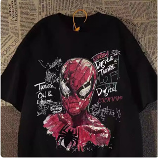Camiseta Preta Oversized de Algodão Unisex, Estampa de Homem-Aranha em Grafite, Moda Urbana Geek e Streetwear em Oferta na Shopee