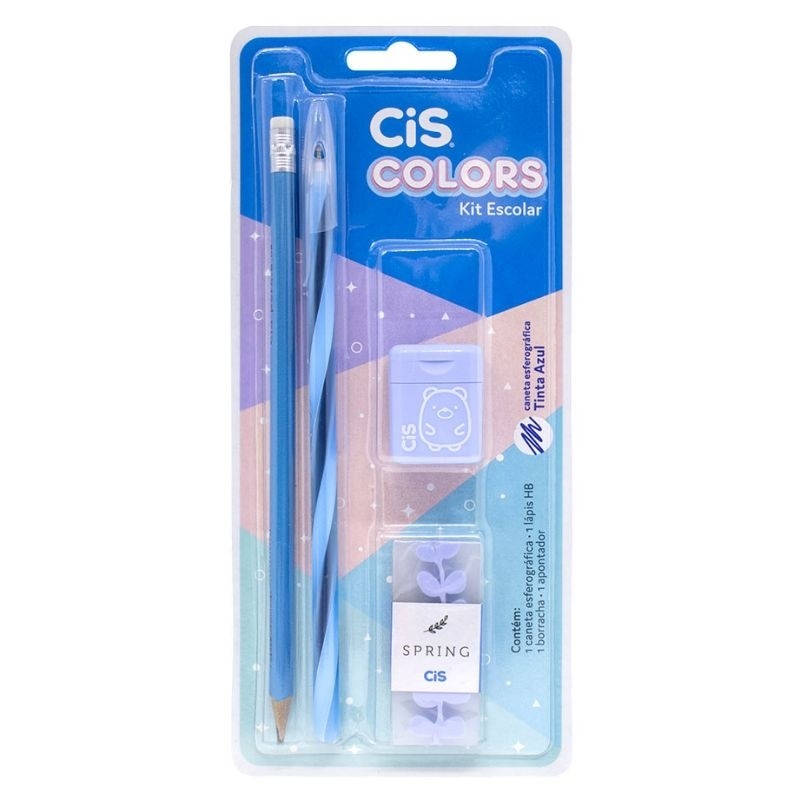 Kit Escolar Colors Cis / Caneta Cis Spiro Clean / Borracha Cis Spring / Papelaria