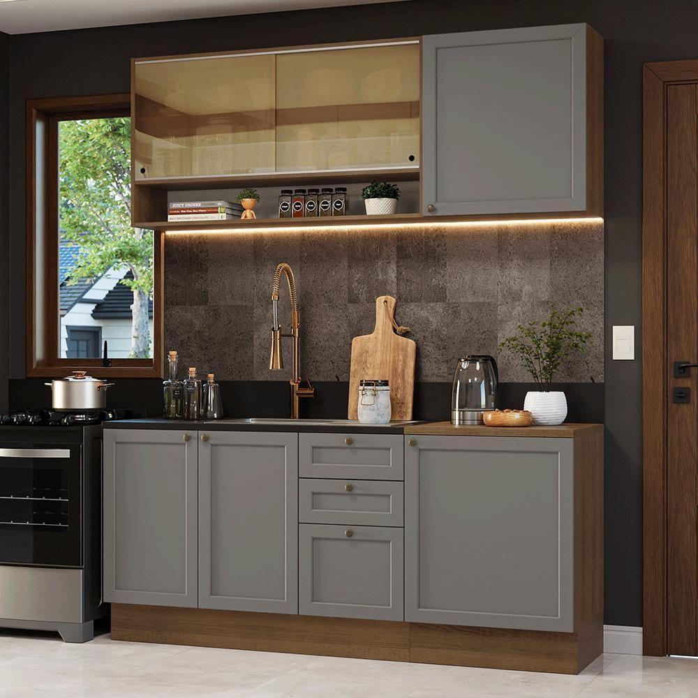 Armário De Cozinha Compacta 180 Cm Rustic-cinza Vik Madesa 04 Rustic-cinza