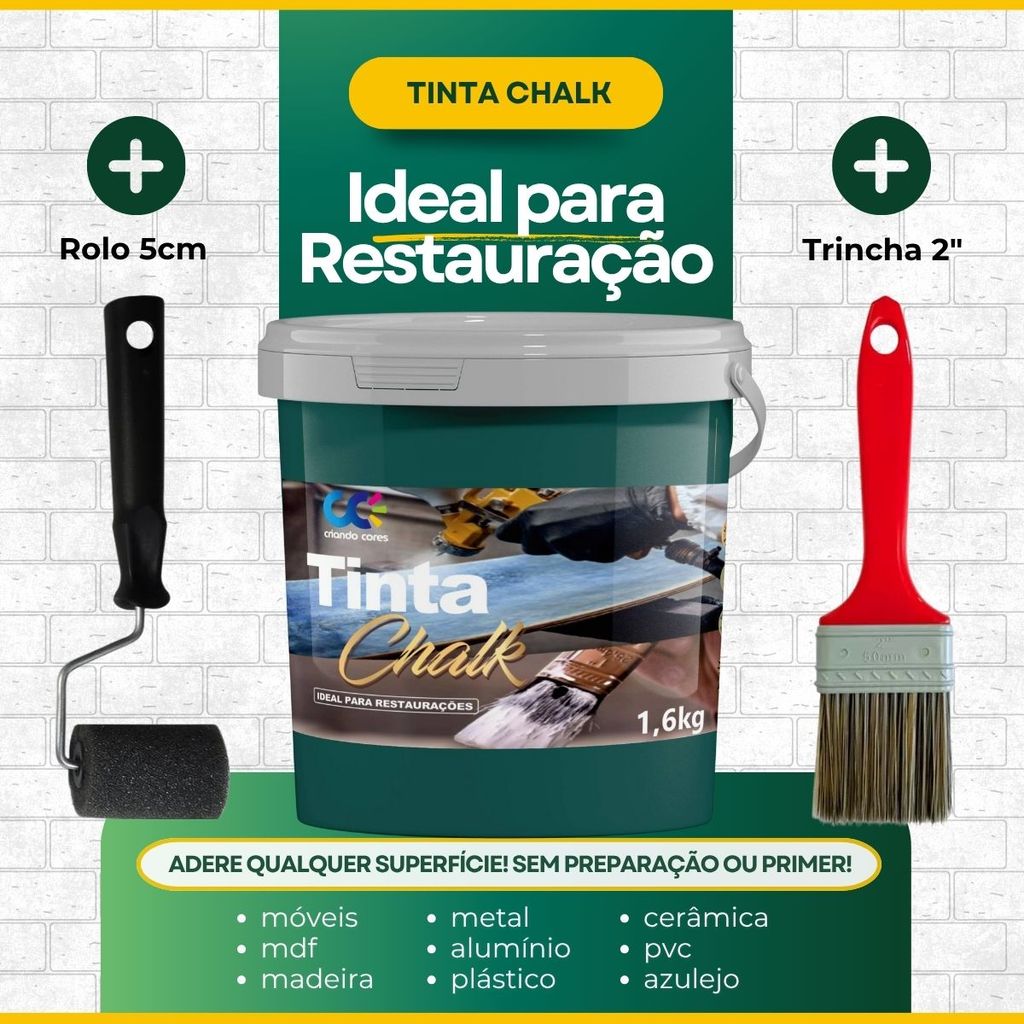 Tinta Chalk Restauração Verde Oliva Adere Qualquer Superfície + Rolo 5cm + Trincha 2 polegadas em Oferta na Shopee