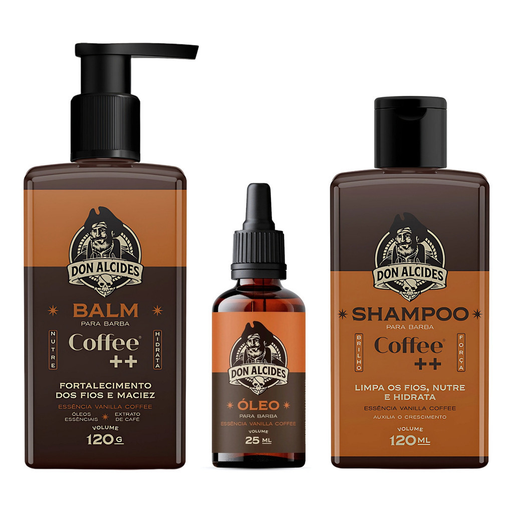 Kit Para Barba Shampoo + Balm + Óleo Don Alcides Coffee Café