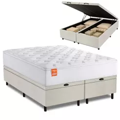 Cama Box Baú Colchão Casal Queen Molas Ensacadas Real 158x198x68cm Branco Inducol - Suporta até 130kg por Pessoa
