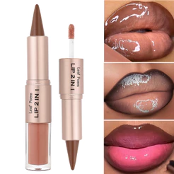 Preto Marrom Cônico Lábio Forro Contorno Lápis Cabeça Dupla Espelho Plumping Esmalte Cristal Brilho Labial Sexy Lábios V